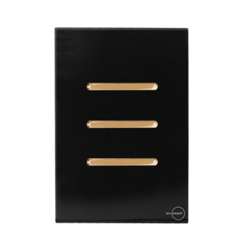 Conjunto Interruptor Triplo Simples 4x2 - Novara Glass Preto Brilhante Gold